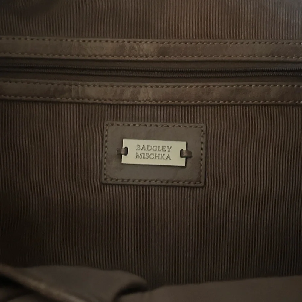 Badgley Mischka Brown Leather & Snakeskin Tote – Designer Shoulder Bag